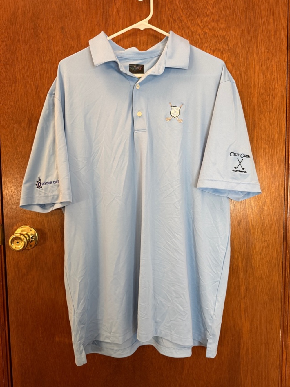 Greg Norman Collection Light Blue Golf Polo with Crest in XL